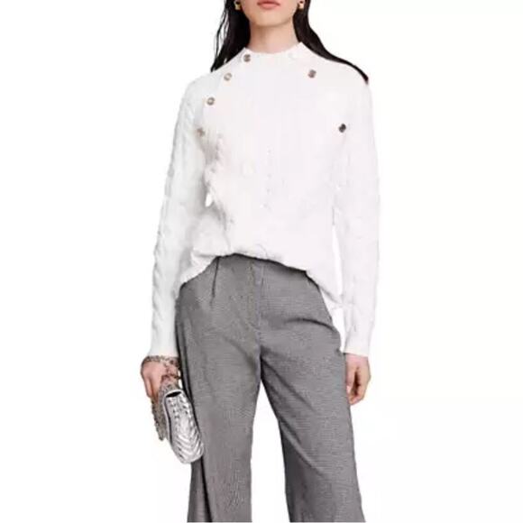 RTR Maje Marnety Button Cable Knit Long Sleeve Button Detail‎ Sweater Sz 1 (S) - Picture 1 of 16